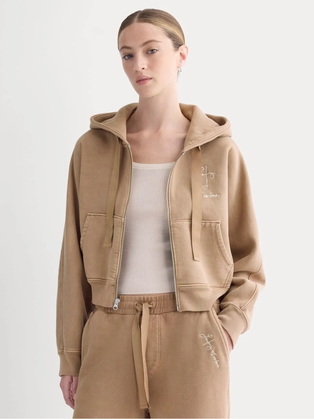 Everlane x The Laufey Foundation Cropped Full-Zip Hoodie Weathered Clay XS NWT
